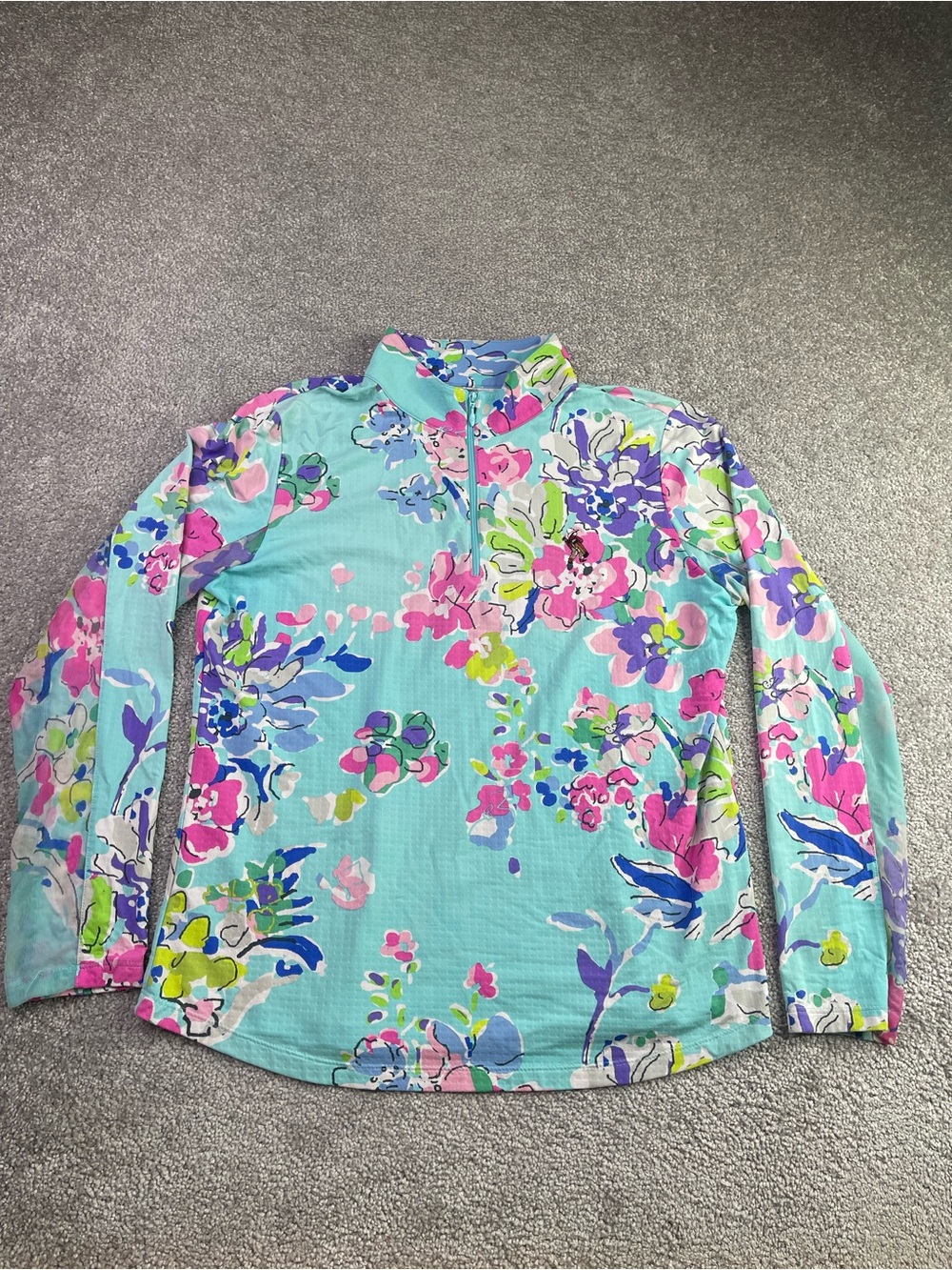 IBKUL Aqua Floral 1/4 Zip Golf Pullover Size Large UPF Cooling Top